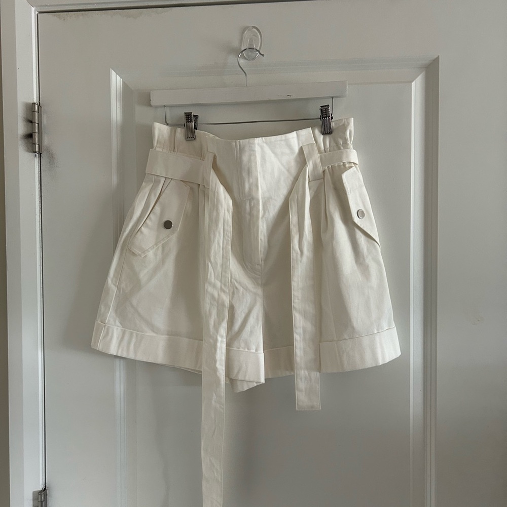 Reiss Ivory High-Waist Tie-Belt Shorts